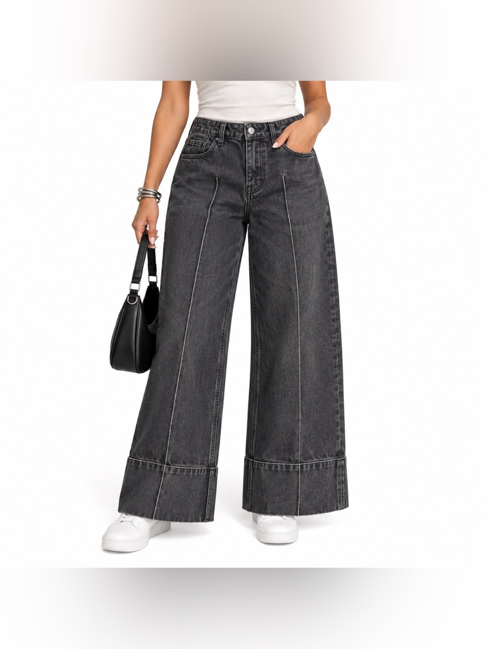 Zara TRF Washed Black Wide Leg Jeans Size 36 US 4 Oversized Cuff